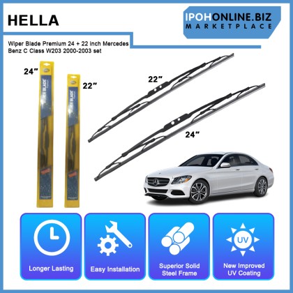 Hella Wiper Blade Premium 24 + 22 inch Mercedes Benz C Class W203 2000-2003 set
